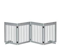 PawHut barrière de sécurité chien en 4 parties, 204 x 61 cm Barrière de sécurité pliante avec 2 pieds de support, barrière pour chien autonome, barrière d'escalier en bois pour couloir, escalier, gris
