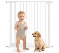 PawHut Barrière de Sécurité Chien et Enfant sans Perçage 76-80cm Blanc | avec Extension, Pression, Ouverture d'Une Main, Fermeture Automatique, Double Verrouillage, Acier, pour Escalier et Porte