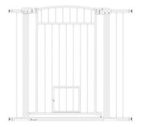 PawHut Barrière de sécurite Chien Extensible 76-104 x 95 cm, barrière d'escalier et de Portes avec système de Double Verrouillage, Montage par Pression ou perçage, barrière de Chien et Chat, Blanc