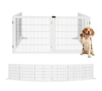 Barrière De Sécurité Parc Enclos Chien Modulable Pliable Porte Verrouillable Intégrée 5 Panneaux Grillage Acier Noir Bois De Pin Blanc