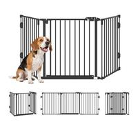 PawHut Barriere de securite Chien Pliable avec Porte en Acier, Barriere de securite cheminée 3 Panneaux modulable Fermeture Automatique, Grille de Protection pour Animaux 202,5 cm, Noir