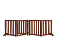 PawHut Barrière de sécurité Chien Pliable Double Face autoportante en Bois, barrière Chien intérieur 4 Panneaux avec Porte, avec Pieds de Support, pour Animaux de Compagnie, 205 x 60 cm, Marron