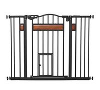 PawHut Barrière de sécurité extensible pour chiens 74-105 cm avec 2 extensions de 10/15 cm avec 2 portes et fermeture automatique Acier Hauteur 76,2 cm Noir