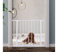 PawHut Barrière de sécurité longueur réglable dim. 76-82l x 76H cm sans perçage métal plastique blanc