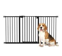 PawHut Barrière de sécurité Animaux 74-148 x 76,2 cm avec Porte Fermeture Automatique système de Double Verrouillage sans perçage avec 3 Extensions Noir