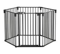 Pawhut Barrière De Sécurité - Parc Enclos Chien Modulable Pliable - Porte Verrouillable - 6 Panneaux Acier Et Pp - Dim. 362,5l Max. X 76h Cm Noir