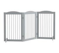 PawHut Barriere de sécurité Pliable, barrière Chien 3 plaques, 2 Pieds de Soutien, Hauteur de 80 cm, pour Portes, couloirs, Chambres et escaliers, Gris