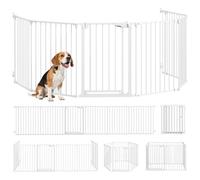 PawHut Barrière de sécurité Pliable et modulable, 366 cm, avec Porte à Double Verrouillage, Parc enclos pour Chien et Enfant, barrière de Protection cheminée en métal, 6 Panneaux, Blanc