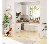 PawHut Barrière de sécurité pliable et modulable 366 cm avec porte à double verrouillage, parc et enclos pour chien et enfant, protection cheminée en métal, 6 panneaux, blanc
