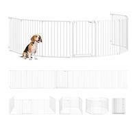 PawHut Barrière de sécurité Pliable et modulable, 488 cm, avec Porte à Double Verrouillage, Parc enclos pour Chien et Enfant, barrière de Protection cheminée en métal, 8 Panneaux, Blanc
