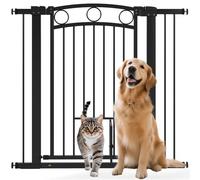 PawHut Barrière de sécurité Porte 96cm sans perç. pour l. 76-104cm Noir | Barrière d'escalier en acier avec chatière, sécurité pour escaliers, portes, couloir.