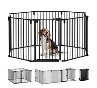 Pawhut Barrière De Sécurité - Parc Enclos Chien Modulable Pliable - Porte Verrouillable - 8 Panneaux Acier Et Pp - Dim. 482,5l Max. X 76h Cm Noir