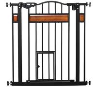 PawHut – Barrière de sécurité pour animaux – Système double verrouillage 74–80 cm Acier/Pin Noir