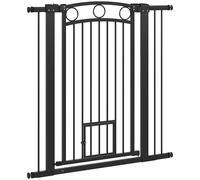 PawHut Barrière de sécurité pour animaux de compagnie de 106 cm de hauteur avec largeur ajustable, porte pour chats intégrée, pour escaliers et encadrements de porte, Noir