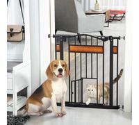 Barrière de sécurité animaux - longueur réglable dim. 74-80 cm - 2 portes verrouillables, ouverture double sens - sans perçage - acier noir pin Noir