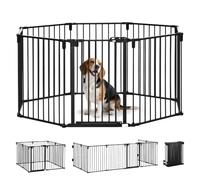 PawHut Barrière de Sécurité pour Cheminée 8 Panneaux Porte 482,5x76cm Noir | Parc Enclos Chien, Pliable, Modulable sans Perçage