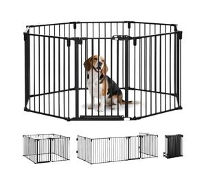 PawHut Barrière de Sécurité pour Cheminée 8 Panneaux Porte 482,5x76cm Noir | Parc Enclos Chien, Pliable, Modulable sans Perçage
