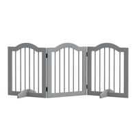 PawHut Barrière de sécurité pour chien 3 pièces, 154,5 x 61 cm Grille pliable avec porte, barrière de porte avec 2 pieds de support, barrière d'escalier autoportante pour cuisine, couloir, gris clair