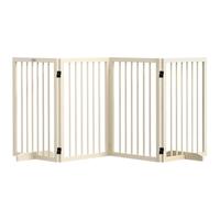 PawHut Barrière de Sécurité pour Chien, Barrière de Protection Modulable Pliable à 4 Panneaux, Clôture pour Animal Domestique en Bois avec Pieds de Support - Dim. 206 x 35,5 x 76 cm Bois Naturel