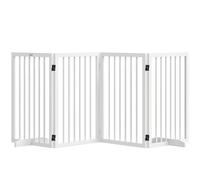 PawHut Barrière de Sécurité pour Chien, Barrière de Protection Modulable Pliable à 4 Panneaux, Clôture pour Animal Domestique en Bois avec Pieds de Support - Dim. 206 x 35,5 x 76 cm Blanc
