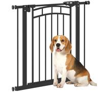 PawHut Barrière de sécurité pour Chien Extensible 74-80 cm, Double Verrouillage, Fermeture Automatique, barrière d'escalier à Fixation par Pression sans percer, Hauteur 76 cm, Noir