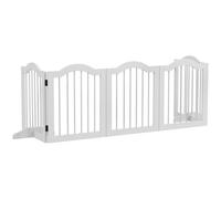 PawHut Barrière de Sécurité pour Chiens, 5 Panneaux, pliable, flexible, bois massif/MDF, 254,5x29,5x61 cm, Blanc