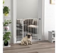 PawHut Barrière de Sécurité pour Chiens 74-94 cm avec Extension Montage à Pression Double Verrouillage pour Porte Escalier Blanc