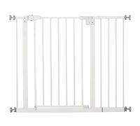 Barrière De Sécurité Animaux - Longueur Réglable Dim. 74-97,5 Cm - Porte Double Verrouillage, Ouverture Double Sens -Sans Perçage - Acier Plastique Blanc