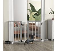 PawHut Barrière de Séparation pour Chiens, pliable, antidérapante, avec pieds de support, cadre en bois, 206x35,5x76 cm, Blanc