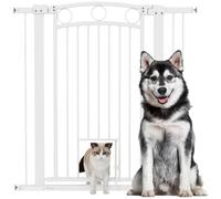 PawHut Barrière escalier Chien 106 cm Extra Haut, Largeur 76-104 cm Blanc | Barrière de sécurité à pression, porte pour chat, extensions 7 cm et 14 cm, pour escaliers, portes, installation facile