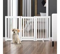PawHut Barrière de sécurité Chien barrière modulable Pliable barrière Chien à Poser avec Porte verrouillable intégrée 155 x 35,5 x 76 cm MDF Blanc