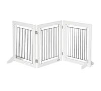 PawHut Barrière Pliable en Bois avec 3 Panneaux et 2 Pieds de Support pour Petits Chiens Blanc