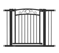 PawHut Barrière pour chiens avec fermeture automatique, porte pour chiens 76-104 cm, barrière de sécurité avec 2 extensions 7/14 cm, montage facile, double verrouillage, pour escaliers et portes, noir