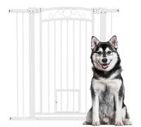 PawHut Barrière pour chiens avec fermeture automatique, porte pour chiens 76-104 cm, barrière de sécurité avec 2 extensions 7/14 cm, montage facile, double verrouillage, pour escaliers et portes