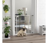 PawHut Barrière pour Chiens Extensible avec 2 Verrous et Fermeture Automatique, en Métal et Plastique, 74-87x78 cm, Blanc