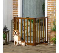 PawHut Barrière pour Chiens Pliable à 3 Panneaux avec Pieds Antidérapants pour Couloirs, Escaliers et Chambres, en Bois de Pin, 181x35x76 cm, Marron Foncé