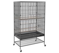 Pawhut birdcage volière avec poteau et étagère, 94 x 57 x 153 cm, gris, avec porte et roulettes pour oiseaux