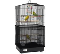 PawHut Birdcage with Handle, Removable Tray and Doors, Parrot Aviary with Wooden Perches, Swing and Food Bowls, 46.5x35.5x92cm, Black (cage à oiseaux avec poignée, plateau amovible et portes, volière