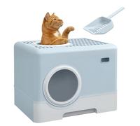 PawHut Boîte à litière couverte pour chat, boîte à litière pour chat avec bac amovible, entrée par l'avant et sortie par le haut, pelle, facile à nettoyer, anti-fuite, bleu