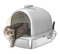 PawHut Boîte à litière pour Chat en Acier Inoxydable avec Couvercle Boîte à litière pour Chat avec Sac désodorisant Pelle Facile à Nettoyer 52,4x41,3x39,9 cm Gris