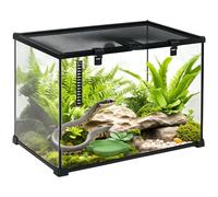 PawHut Boîte à Reptiles boîte d'élevage de Reptiles Habitat de Terrarium Transparent Couvercle Coulissant Treillis métallique Distributeur d'eau thermomètre Inclus Verre métal 50x30x35 cm Noir