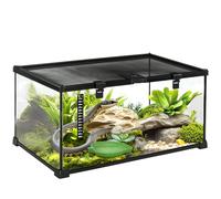 PawHut Boîte à Reptiles boîte d'élevage de Reptiles Habitat de Terrarium Transparent Couvercle Coulissant Treillis métallique Distributeur d'eau thermomètre Inclus Verre métal 50x30x25 cm Noir