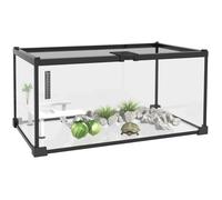 PawHut Boîte à Reptiles boîte d'élevage de Reptiles Habitat de Terrarium Transparent Couvercle Coulissant Treillis métallique Distributeur d'eau thermomètre Inclus Verre métal 50x30x25 cm Blanc