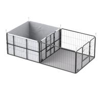 PawHut Boîte de Mise Bas 7 Panneaux 2 Portes, 203x102x60 cm Noir | Boîte de mise bas parc pour chiots, 2 zones, coussin de mise bas lavable, enclos de jeu, pour chiens petits et moyens
