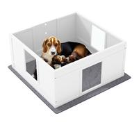PawHut Boîte de Mise Bas, entrée Ajustable, Animaux Moyens, 100 x 96 cm | Boîte de mise bas, parc clôture, coussin imperméable lavable, entrée réglable, patins antidérapants, pour chiots