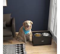 PawHut Bols Surélevés pour Chiens en Acier Inox et Bois avec Tiroir, 60x30x36cm, Noir