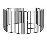 PawHut Box pour Chiens de Petite, Moyenne et Grande Taille à 8 Panneaux modulables pour l'intérieur et l'extérieur, barrière pour Chiens en Acier avec 9 piquets, 164 x 164 x 100 cm, Noir