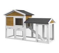 PawHut Cabane Lapins Bois Rampe Plateau extractible 147x54x84cm Jaune