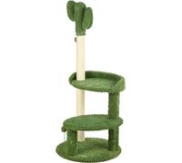 PawHut Cactus Arbre à chat 111 cm Arbre à chat avec 2 étages, balle de jeu Arbre à chat, arbre à grimper avec lit pour chats jusqu'à 10 kg, meuble pour chats, sisal, vert