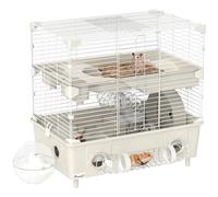 PawHut Cage à Hamster 2 étages, 3 Portes, Roue silencieuse, Crème